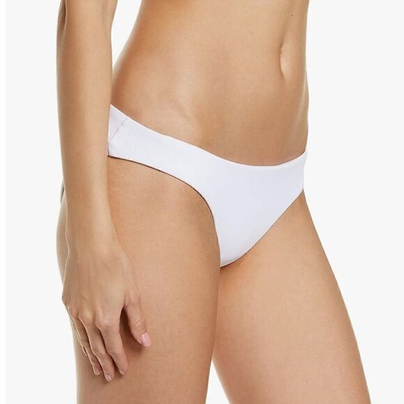 Becca by Rebecca Virtue White Adela Ruched Hipster Bikini Swim Bottom NWT - Picture 2 of 8